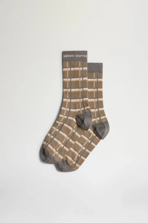Calze a Quadri Marroni e Beige