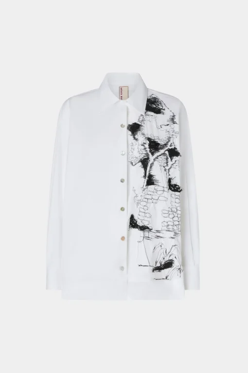 Camicia Bianca Ricami Neri
