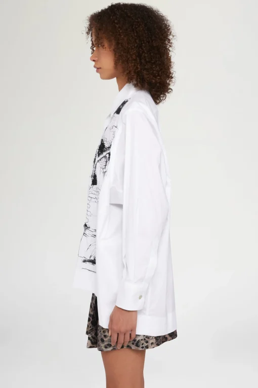Camicia Bianca Ricami Neri
