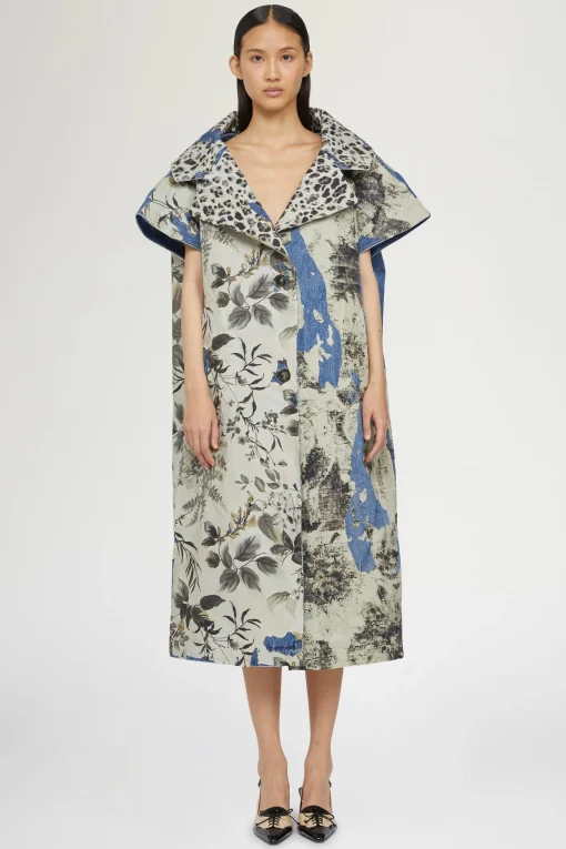 Cappotto in Denim Stampa Tropicale