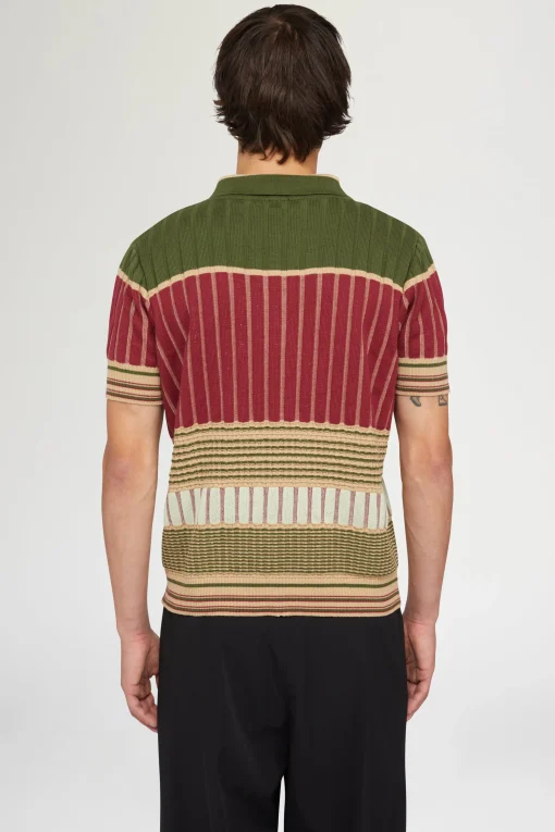 Polo in Maglia Rossa e Verde